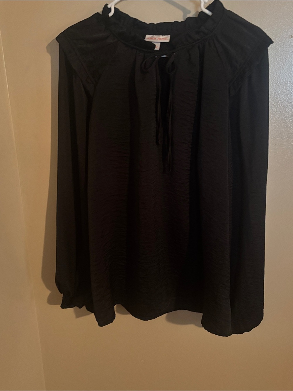Knox Rose Black Sateen Gauzy Peasant Blouse Size Large